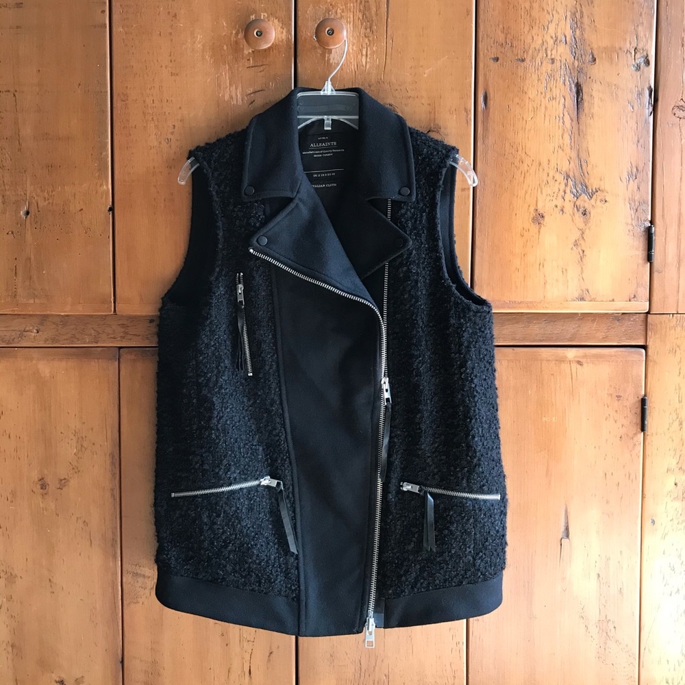 All Saints Black Textured Sleeveless Vest